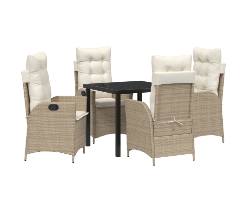 Set de Comedor de Jardín de 5 Piezas con Cojines Beige Poliratán
