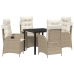Set de Comedor de Jardín de 5 Piezas con Cojines Beige Poliratán