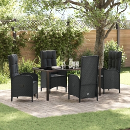 Conjunto de Comedor de Jardín de 5 Piezas  Negro Ratán Poliéster