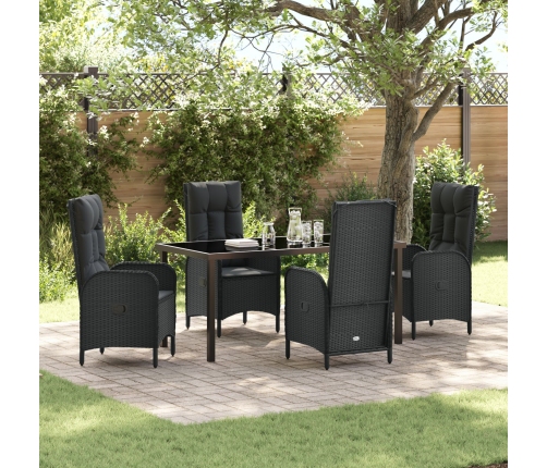 Conjunto de Comedor de Jardín de 5 Piezas  Negro Ratán Poliéster