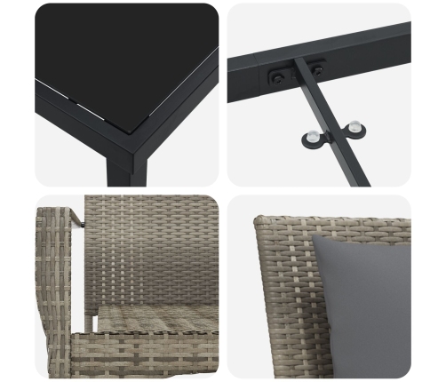 Conjunto de Comedor de Jardín  5 Piezas con Cojines Gris Poliratán
