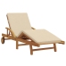 Tumbona plegable  con ruedas y cojín beige de madera maciza de acacia