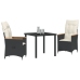 Conjunto de Comedor de Jardín  de 3 Piezas con Cojines de Ratán Poliéster Negro