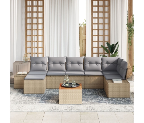 Conjunto de Sofá de Jardín  Juego de 8 Beige y gris Ratán y tela