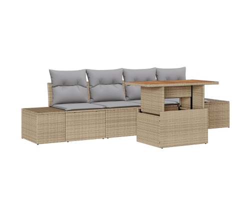 Conjunto de Sofá de Jardín  5 Piezas Beige Ratán Comedor de Jardín