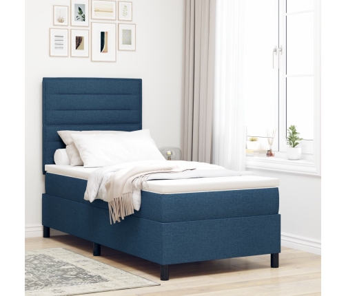 Cama con Somier y Colchón Azul 100x200 cm Tela