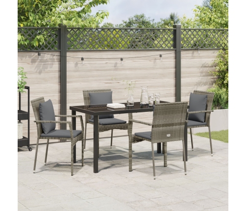 Juego de Comedor de Jardín  de 5 piezas con cojines Gris Poliratán