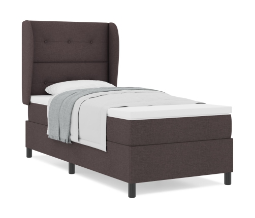 Cama Box Spring  con colchón marrón oscuro 100x200 cm de tela