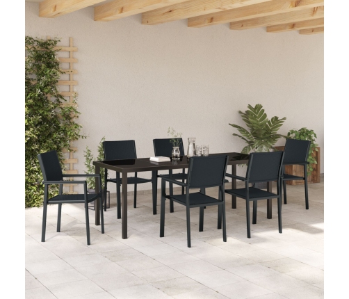 Juego de Comedor de Jardín  de 7 Piezas Negro de Polipropileno