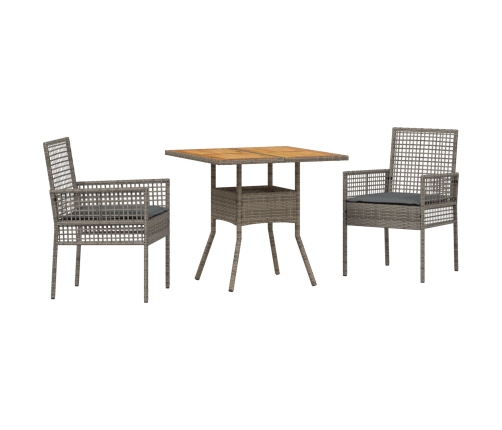Conjunto de Comedor de Jardín  de 3 Piezas con Cojines Gris Ratán Polímero