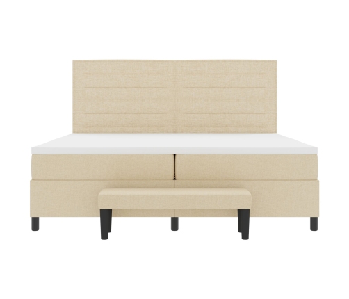 Cama con Somier  con Colchón y Banco Color Crema 200x200 cm Tela