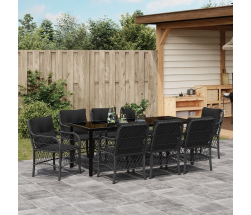 Conjunto de comedor de jardín  de 9 piezas con cojines negro poliratán
