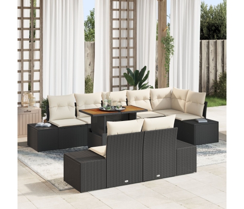 Set de Sofá de Jardín  de 9 piezas con Cojines Negro Poliratán