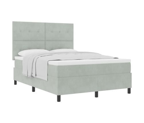 Cama Box Spring  con Colchón Gris Claro 140x190 cm Aterciopelado
