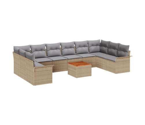 Juego de Sofás de Jardín de 11 Piezas con Cojines Beige de Rattan de Polietileno Acacia