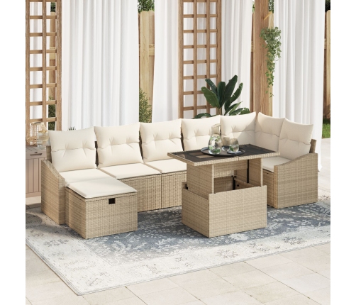 Conjunto de Sofás de Jardín de 8 Piezas con Cojines Beige Ratán Poliéster