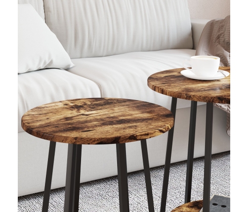 Mesa lateral  de 2 piezas en madera de roble ahumado y metal