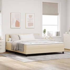 Cama Box Spring con Colchón & LED Crema 180x200 cm Tela