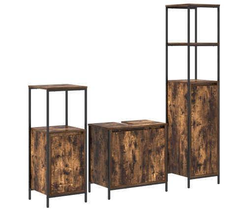 Juego de muebles de baño de 3 piezas  en roble ahumado - Madera compuesta