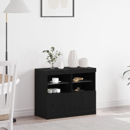 Aparador  con Luces LED Roble Negro 81x37x67 cm