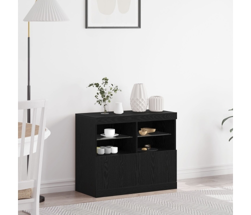 Aparador  con Luces LED Roble Negro 81x37x67 cm