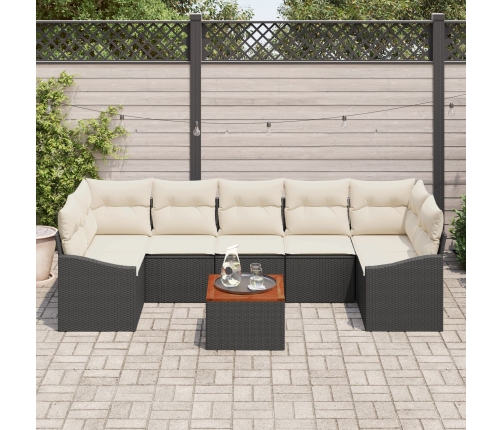 Conjunto de Sofá de Jardín  de 8 Piezas con Cojines Negro Ratán Acacia