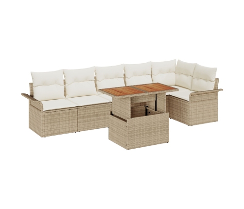 Conjunto de comedor de jardín de 7 piezas con cojines beige ratán poliéster acacia