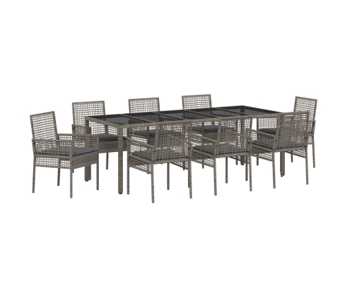 Conjunto de Comedor de Jardín de 9 Piezas con Cojines Gris de Poliratán