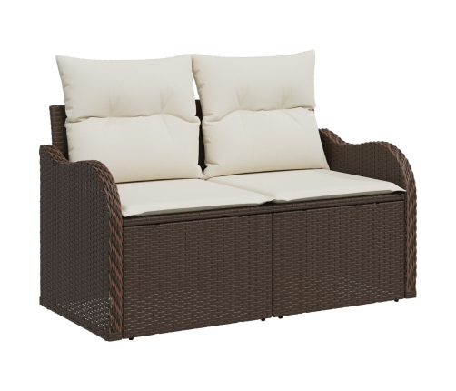 Set de Sofá de Jardín  de 3 Piezas con Cojines Marrón Rattan Poli