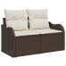 Set de Sofá de Jardín  de 3 Piezas con Cojines Marrón Rattan Poli