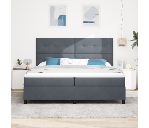 Cama con somier y colchón  Gris oscuro 200x200 cm Terciopelo