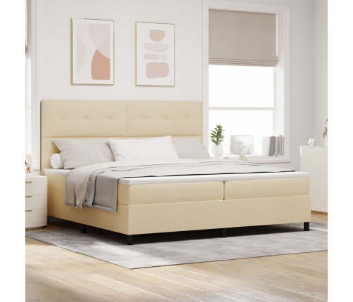 Cama con Box Spring y Colchón LED Crema 200x200 cm Tela