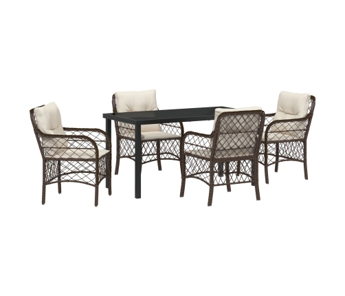 Juego de Comedor de Jardín de 5 Piezas con Cojines Marrón Rattan Poliéster