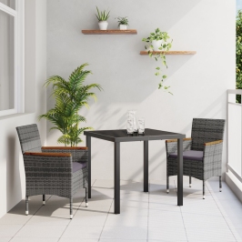 Juego de Comedor de Jardín  3 Piezas Rattan de Poliéster Gris