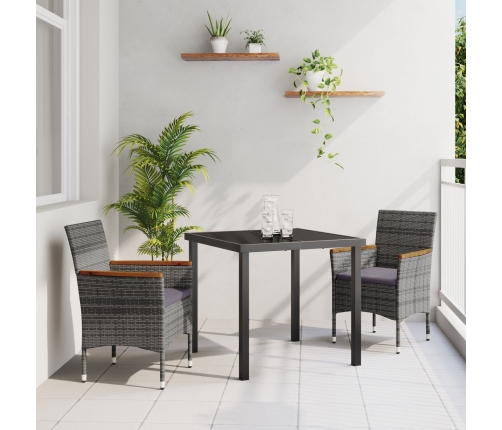 Juego de Comedor de Jardín  3 Piezas Rattan de Poliéster Gris