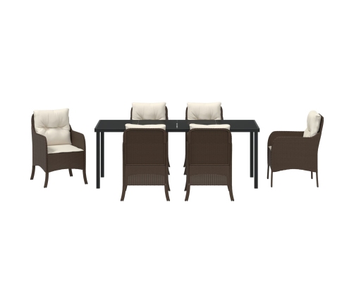 Set de Comedor de Jardín  de 7 Piezas con Cojines Marrón Ratán Poli