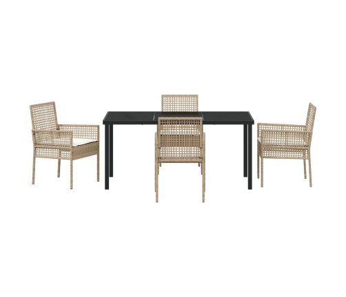 Juego de comedor de jardín  de 5 piezas con cojines beige de poliratán