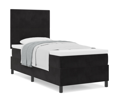 Cama Box Spring con Colchón  Negro Individual Terciopelo