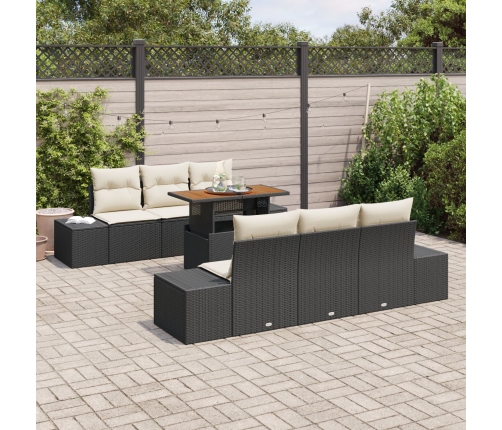 Conjunto Sofá Jardín  7 Piezas Beige y Negro Ratán y Poliéster