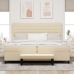 Cama con Somier  con Colchón y Banco Color Crema 200x200 cm Tela