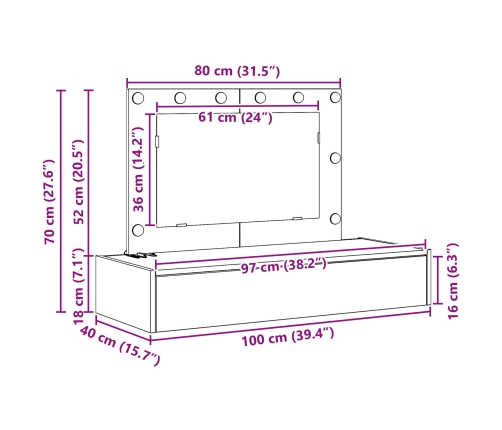 Mesa de Tocador Colgante  con Luces LED Blanca
