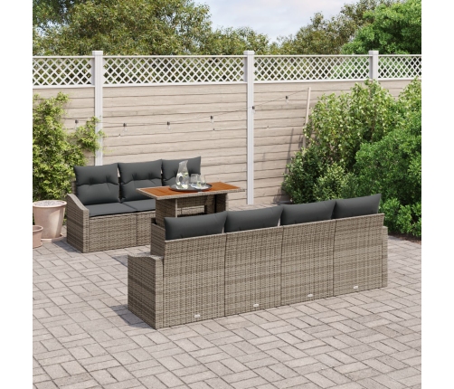 Juego de Comedor de Jardín de 8 Piezas con Cojines Gris Ratán Sintético Acacia