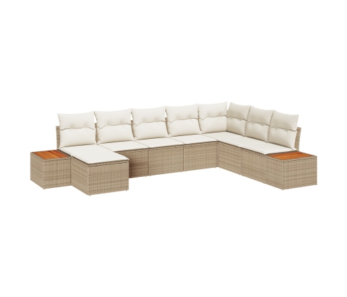 Set de Sofá de Jardín  de 8 Piezas con Cojines Beige de Ratán Poliéster