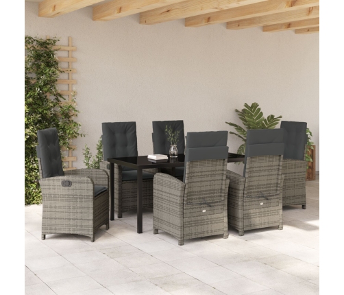 Set de Comedor de Jardín de 7 Piezas con Cojines Gris Poliratán