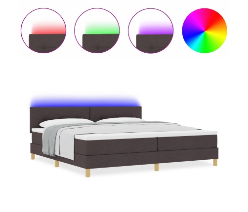 Cama Box Spring  con Colchón & LED Marrón Oscuro 200x200 cm Tela