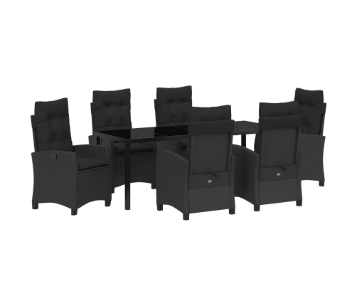 Set de Comedor de Jardín  de 7 Piezas con Cojines Poliratán Negro