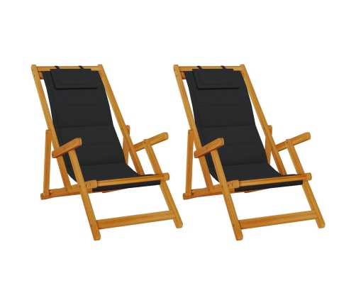 Sillas de playa plegables  2 pcs Negro Madera maciza de Acacia y Textileno