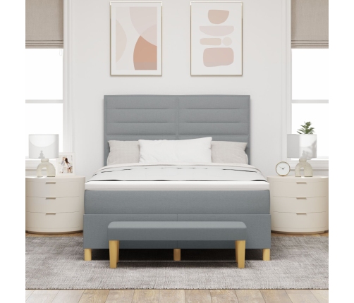 Cama con Canapé con Colchón y Banco Gris Claro 140x190 cm Tela