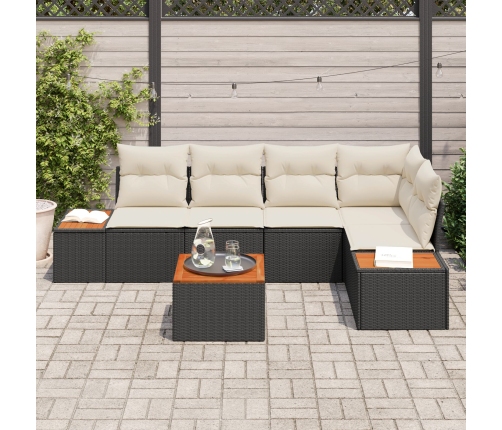 Conjunto de sofá de jardín de 6 piezas con cojines negro poliratán acacia