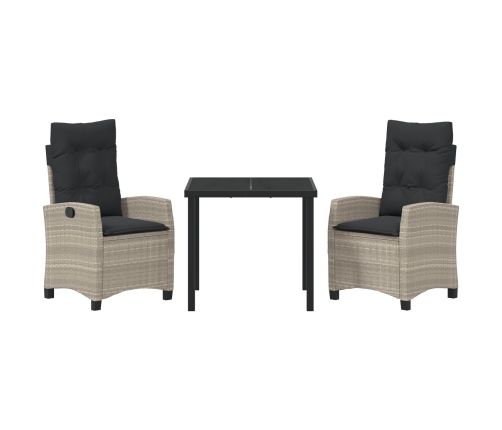 Set de Comedor de Jardín de 3 Piezas con Cojines gris claro de Rattan Sintético